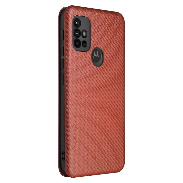 For Motorola Moto G30 / G10 Carbon Fiber Texture Horizontal Flip TPU + PC + PU Leather Case with Card Slot(Brown) - Motorola Cases by buy2fix | Online Shopping UK | buy2fix