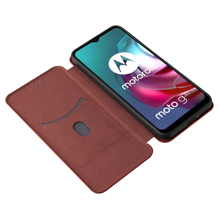 For Motorola Moto G30 / G10 Carbon Fiber Texture Horizontal Flip TPU + PC + PU Leather Case with Card Slot(Brown) - Motorola Cases by buy2fix | Online Shopping UK | buy2fix