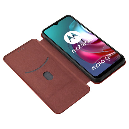 For Motorola Moto G30 / G10 Carbon Fiber Texture Horizontal Flip TPU + PC + PU Leather Case with Card Slot(Brown) - Motorola Cases by buy2fix | Online Shopping UK | buy2fix