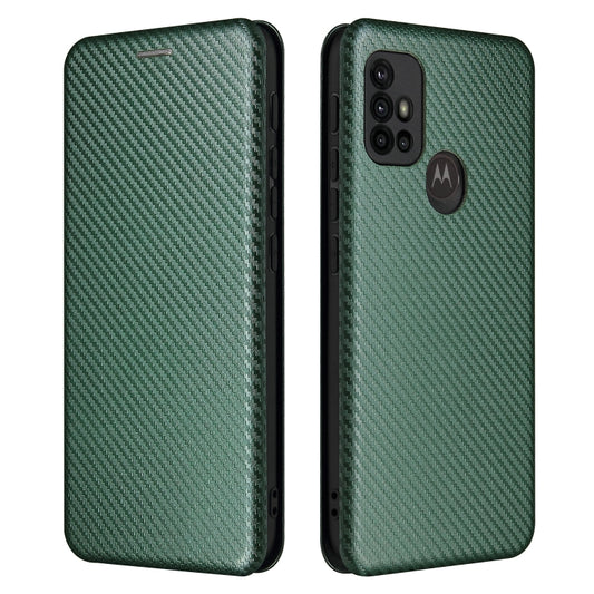 For Motorola Moto G30 / G10 Carbon Fiber Texture Horizontal Flip TPU + PC + PU Leather Case with Card Slot(Green) - Motorola Cases by buy2fix | Online Shopping UK | buy2fix