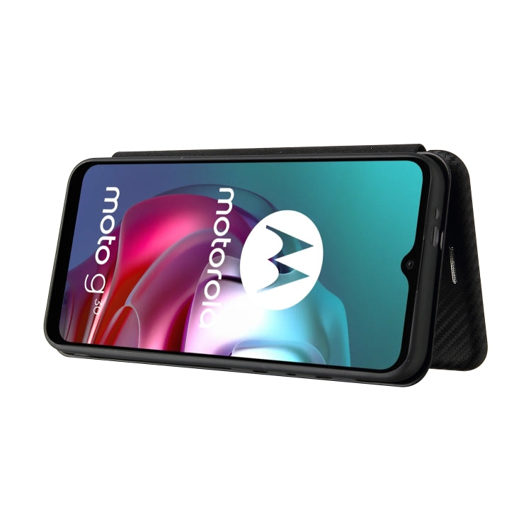 For Motorola Moto G30 / G10 Carbon Fiber Texture Horizontal Flip TPU + PC + PU Leather Case with Card Slot(Black) - Motorola Cases by buy2fix | Online Shopping UK | buy2fix
