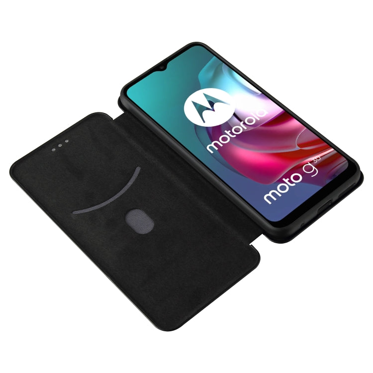For Motorola Moto G30 / G10 Carbon Fiber Texture Horizontal Flip TPU + PC + PU Leather Case with Card Slot(Black) - Motorola Cases by buy2fix | Online Shopping UK | buy2fix