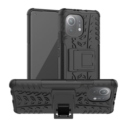 For Xiaomi Mi 11 Tire Texture Shockproof TPU+PC Protective Case with Holder(Black) - Xiaomi Cases by buy2fix | Online Shopping UK | buy2fix