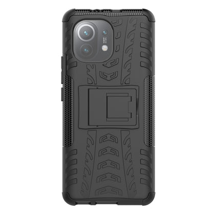 For Xiaomi Mi 11 Tire Texture Shockproof TPU+PC Protective Case with Holder(Black) - Xiaomi Cases by buy2fix | Online Shopping UK | buy2fix