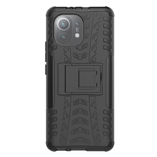 For Xiaomi Mi 11 Tire Texture Shockproof TPU+PC Protective Case with Holder(Black) - Xiaomi Cases by buy2fix | Online Shopping UK | buy2fix