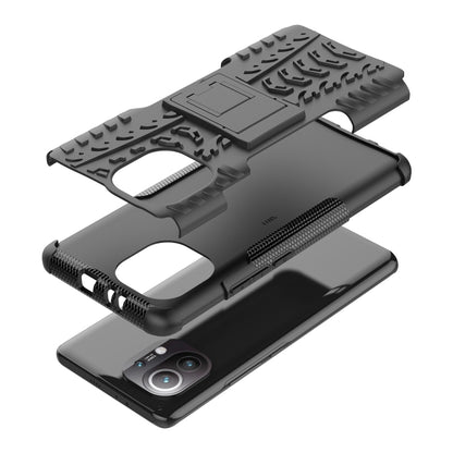For Xiaomi Mi 11 Tire Texture Shockproof TPU+PC Protective Case with Holder(Black) - Xiaomi Cases by buy2fix | Online Shopping UK | buy2fix