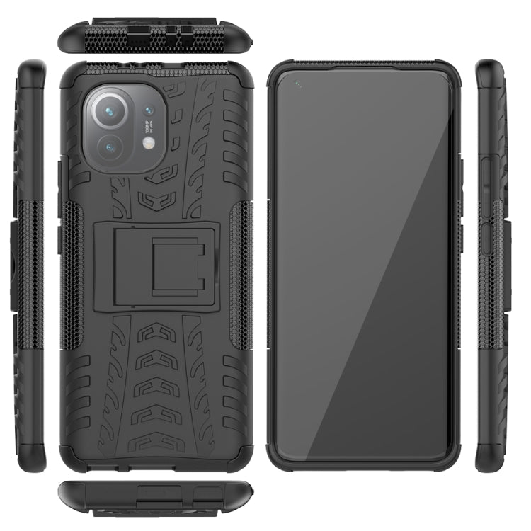 For Xiaomi Mi 11 Tire Texture Shockproof TPU+PC Protective Case with Holder(Black) - Xiaomi Cases by buy2fix | Online Shopping UK | buy2fix