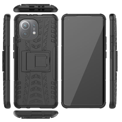 For Xiaomi Mi 11 Tire Texture Shockproof TPU+PC Protective Case with Holder(Black) - Xiaomi Cases by buy2fix | Online Shopping UK | buy2fix