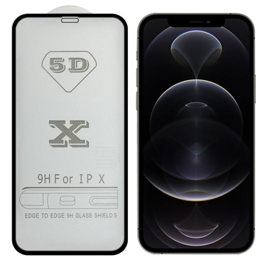 For iPhone 12 / 12 Pro 9H 5D Full Glue Full Screen Tempered Glass Film(Black) - iPhone 12 / 12 Pro Tempered Glass by buy2fix | Online Shopping UK | buy2fix