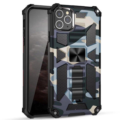 For iPhone 11 Pro Camouflage Armor Shockproof TPU + PC Magnetic Protective Case with Holder (Baby Blue) - iPhone 11 Pro Cases by buy2fix | Online Shopping UK | buy2fix