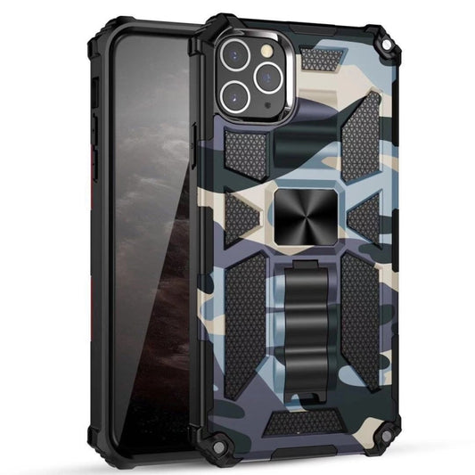 For iPhone 11 Pro Camouflage Armor Shockproof TPU + PC Magnetic Protective Case with Holder (Baby Blue) - iPhone 11 Pro Cases by buy2fix | Online Shopping UK | buy2fix