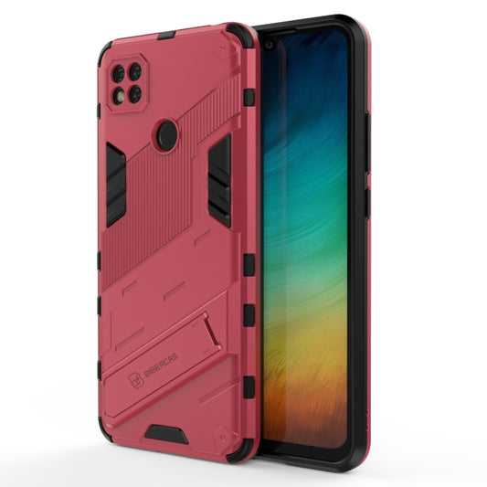 For Xiaomi Redmi 9C Punk Armor 2 in 1 PC + TPU Shockproof Case with Invisible Holder(Light Red) - Xiaomi Cases by buy2fix | Online Shopping UK | buy2fix