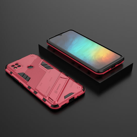 For Xiaomi Redmi 9C Punk Armor 2 in 1 PC + TPU Shockproof Case with Invisible Holder(Light Red) - Xiaomi Cases by buy2fix | Online Shopping UK | buy2fix