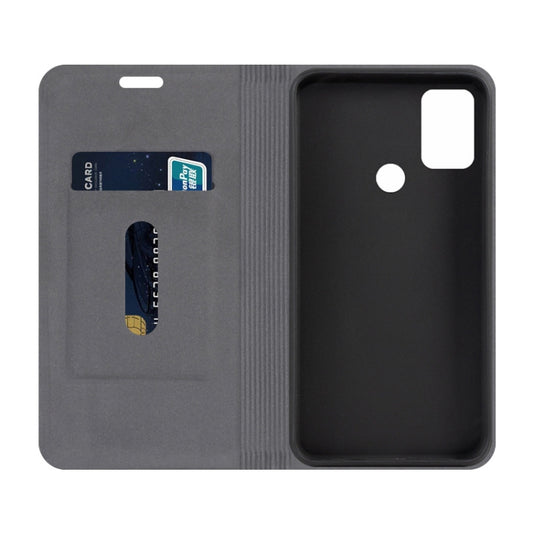 For Motorola Moto G30 Canvas Three-color Stitching Business Horizontal Flip Leather Case with Holder & Card Slot(Blue) - Motorola Cases by buy2fix | Online Shopping UK | buy2fix