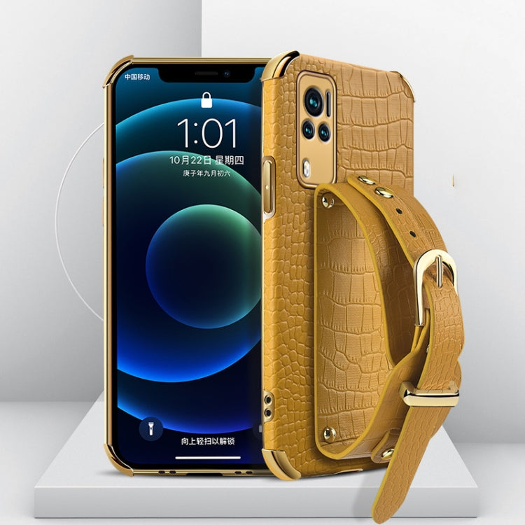 Electroplated TPU Crocodile Pattern Leather Case with Wrist Strap For vivo X60(Yellow) - vivo Cases by buy2fix | Online Shopping UK | buy2fix