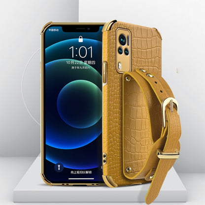 Electroplated TPU Crocodile Pattern Leather Case with Wrist Strap For vivo X60(Yellow) - vivo Cases by buy2fix | Online Shopping UK | buy2fix