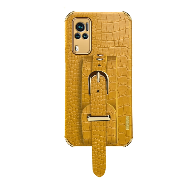 Electroplated TPU Crocodile Pattern Leather Case with Wrist Strap For vivo X60(Yellow) - vivo Cases by buy2fix | Online Shopping UK | buy2fix