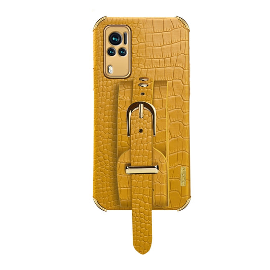 Electroplated TPU Crocodile Pattern Leather Case with Wrist Strap For vivo X60(Yellow) - vivo Cases by buy2fix | Online Shopping UK | buy2fix
