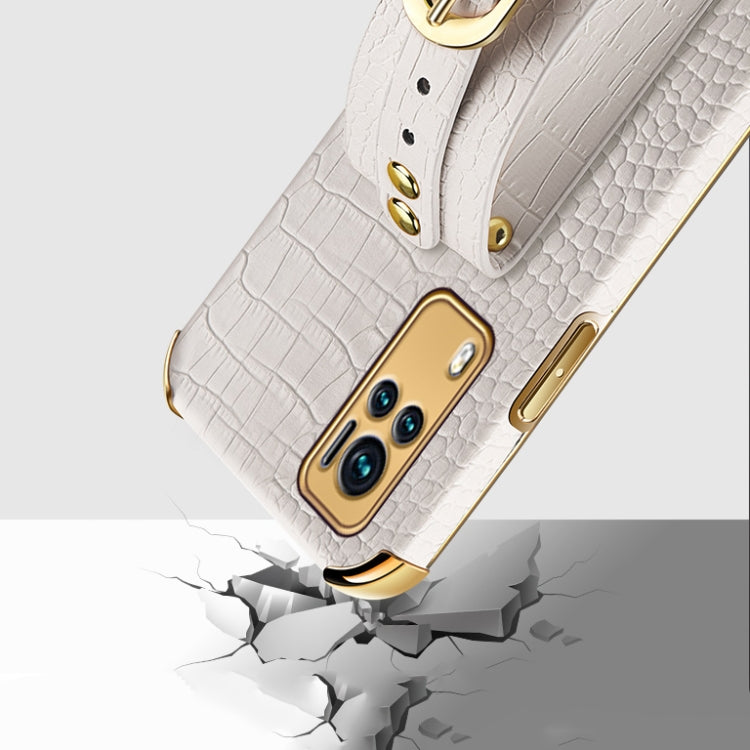Electroplated TPU Crocodile Pattern Leather Case with Wrist Strap For vivo X60(Yellow) - vivo Cases by buy2fix | Online Shopping UK | buy2fix