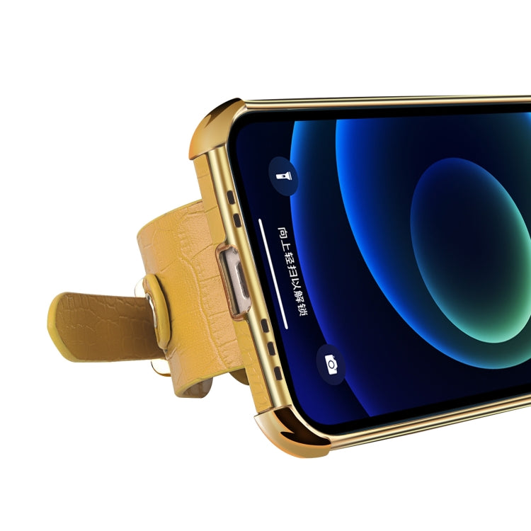Electroplated TPU Crocodile Pattern Leather Case with Wrist Strap For vivo X60(Yellow) - vivo Cases by buy2fix | Online Shopping UK | buy2fix