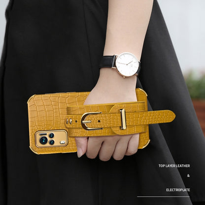Electroplated TPU Crocodile Pattern Leather Case with Wrist Strap For vivo X60(Yellow) - vivo Cases by buy2fix | Online Shopping UK | buy2fix