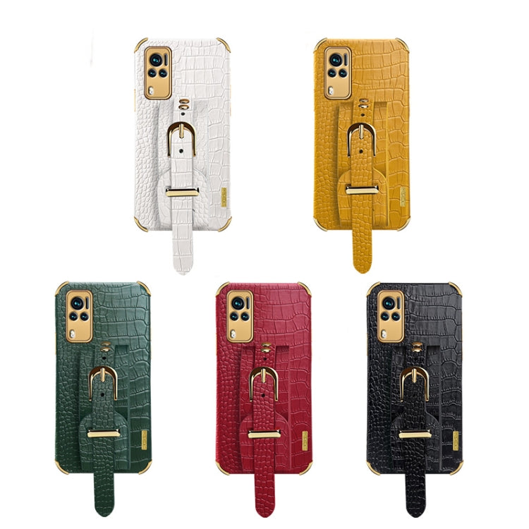 Electroplated TPU Crocodile Pattern Leather Case with Wrist Strap For vivo X60(Yellow) - vivo Cases by buy2fix | Online Shopping UK | buy2fix