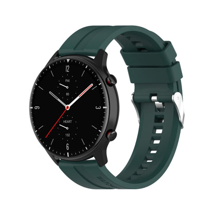 For Amazfit GTR 2e / GTR 2 22mm Silicone Watch Band with Silver Buckle(Dark Green) - Watch Bands by buy2fix | Online Shopping UK | buy2fix