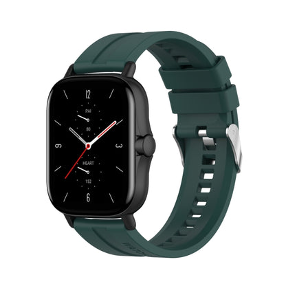 For Amazfit GTS 2e / GTS 2 20mm Silicone Watch Band with Silver Buckle(Dark Green) - Watch Bands by buy2fix | Online Shopping UK | buy2fix
