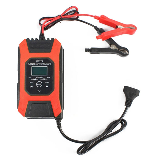 FOXSUR Car / Motorcycle Repair Charger 12V 7A 7-stage + Multi-battery Mode Lead-acid Battery Charger, Plug Type:EU Plug(Red) - Battery Charger by FOXSUR | Online Shopping UK | buy2fix