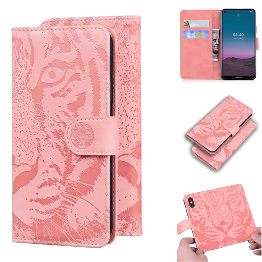 For Nokia 5.4 Tiger Embossing Pattern Horizontal Flip Leather Case with Holder & Card Slots & Wallet(Pink) - Nokia Cases by buy2fix | Online Shopping UK | buy2fix