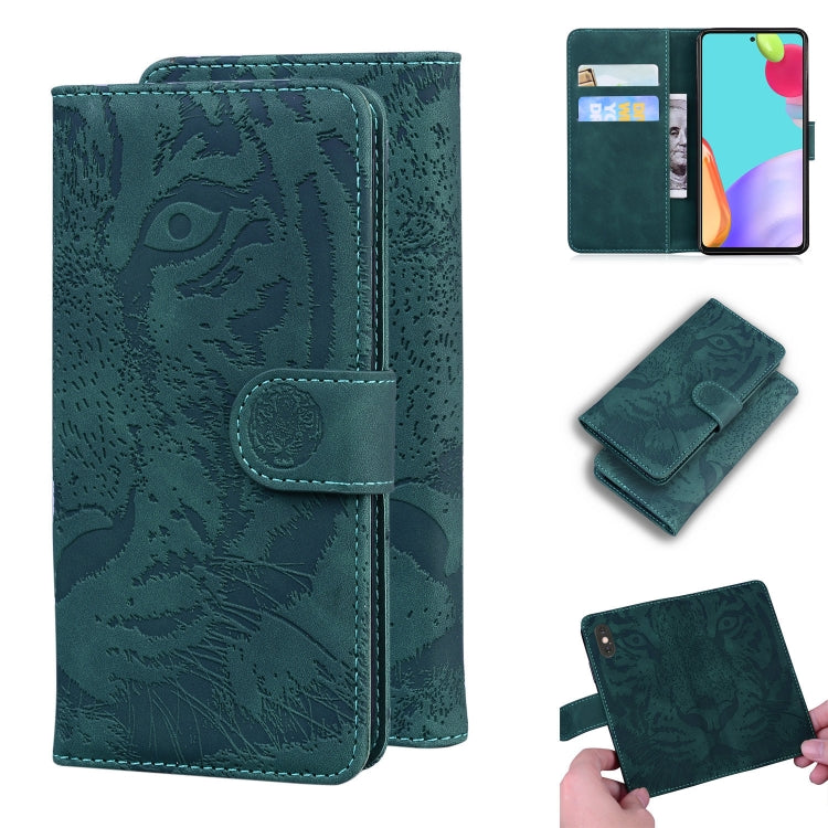 For Samsung Galaxy A52 5G / 4G Tiger Embossing Pattern Horizontal Flip Leather Case with Holder & Card Slots & Wallet(Green) by buy2fix