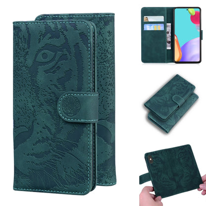 For Samsung Galaxy A52 5G / 4G Tiger Embossing Pattern Horizontal Flip Leather Case with Holder & Card Slots & Wallet(Green) by buy2fix