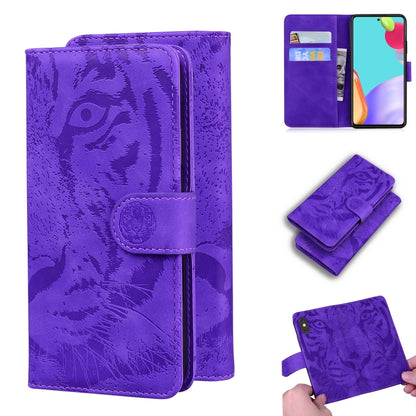 For Samsung Galaxy A52 5G / 4G Tiger Embossing Pattern Horizontal Flip Leather Case with Holder & Card Slots & Wallet(Purple) by buy2fix