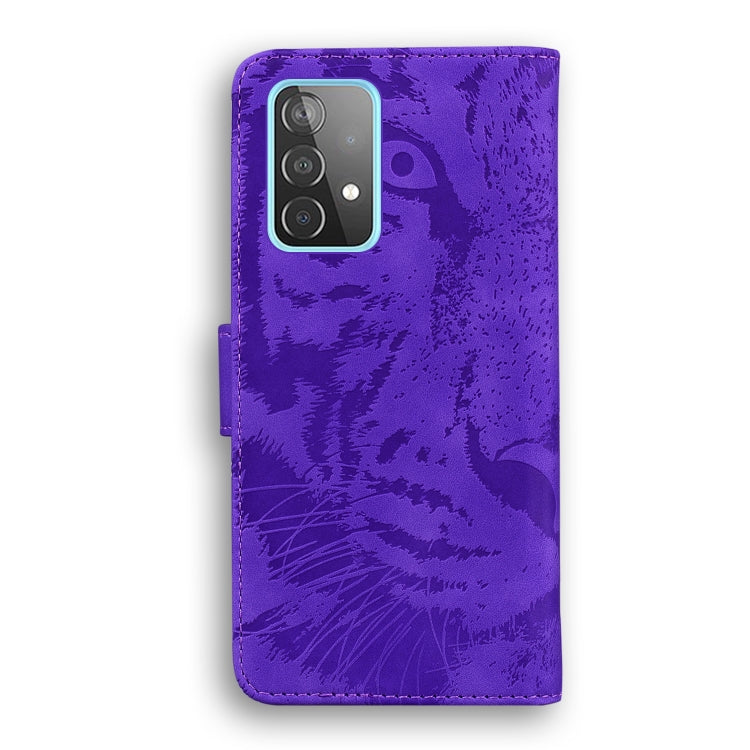 For Samsung Galaxy A52 5G / 4G Tiger Embossing Pattern Horizontal Flip Leather Case with Holder & Card Slots & Wallet(Purple) by buy2fix