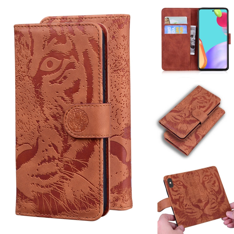 For Samsung Galaxy A52 5G / 4G Tiger Embossing Pattern Horizontal Flip Leather Case with Holder & Card Slots & Wallet(Brown) by buy2fix
