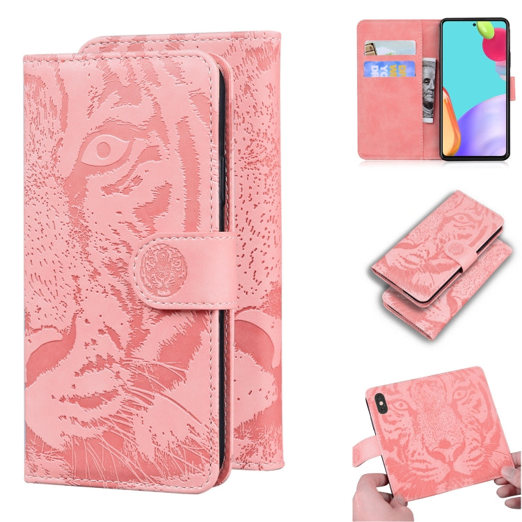 For Samsung Galaxy A52 5G / 4G Tiger Embossing Pattern Horizontal Flip Leather Case with Holder & Card Slots & Wallet(Pink) by buy2fix
