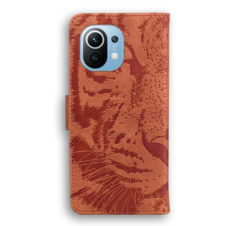 For Xiaomi Mi 11 Tiger Embossing Pattern Horizontal Flip Leather Case with Holder & Card Slots & Wallet(Brown) - Xiaomi Cases by buy2fix | Online Shopping UK | buy2fix