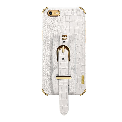 For iPhone SE 2022 / SE 2020 / 8 / 7 Electroplated TPU Crocodile Pattern Leather Case with Wrist Strap(White) - iPhone SE 2022 / 2020 / 8 / 7 Cases by buy2fix | Online Shopping UK | buy2fix