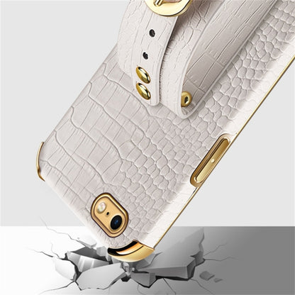 For iPhone SE 2022 / SE 2020 / 8 / 7 Electroplated TPU Crocodile Pattern Leather Case with Wrist Strap(White) - iPhone SE 2022 / 2020 / 8 / 7 Cases by buy2fix | Online Shopping UK | buy2fix