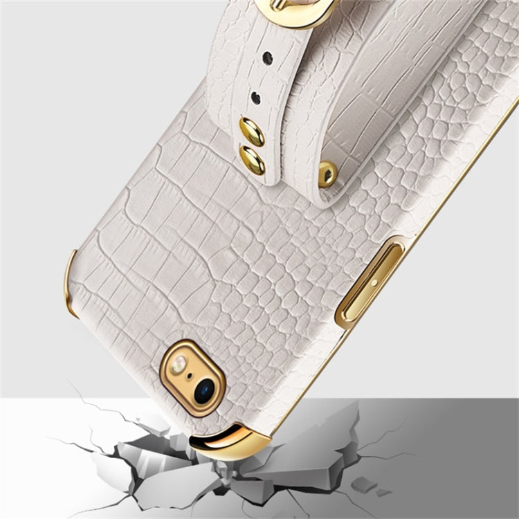 For iPhone SE 2022 / SE 2020 / 8 / 7 Electroplated TPU Crocodile Pattern Leather Case with Wrist Strap(Red) - iPhone SE 2022 / 2020 / 8 / 7 Cases by buy2fix | Online Shopping UK | buy2fix