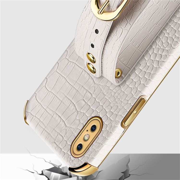For iPhone XS Max Electroplated TPU Crocodile Pattern Leather Case with Wrist Strap(Green) - More iPhone Cases by buy2fix | Online Shopping UK | buy2fix