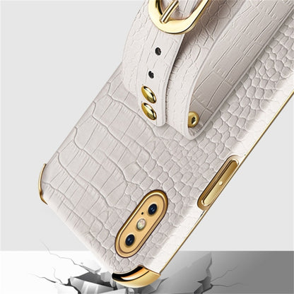 For iPhone XS Max Electroplated TPU Crocodile Pattern Leather Case with Wrist Strap(Green) - More iPhone Cases by buy2fix | Online Shopping UK | buy2fix
