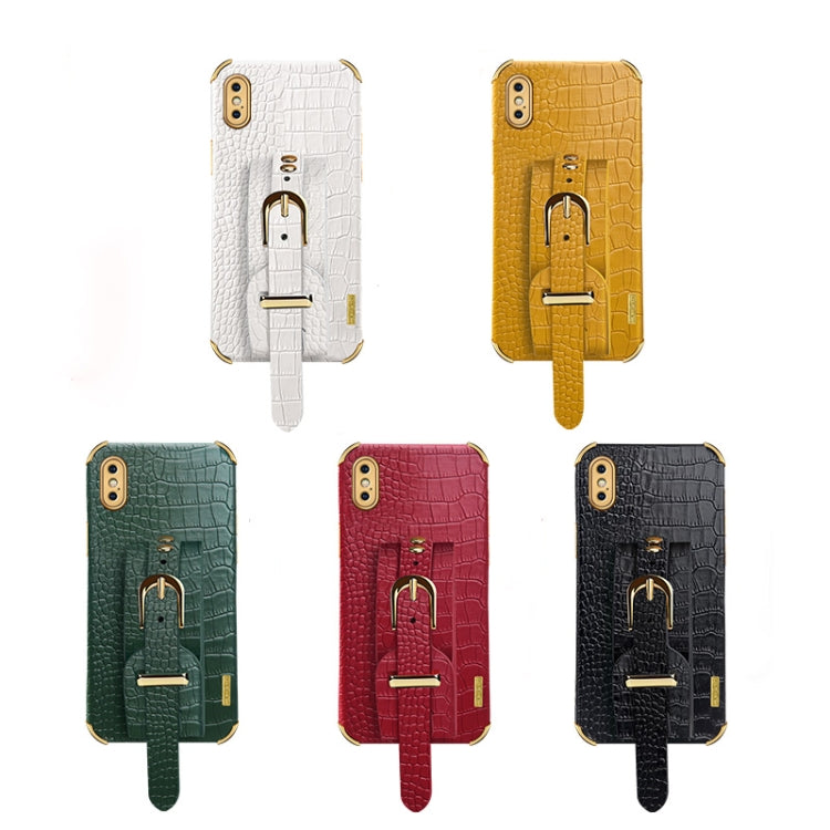 For iPhone XS Max Electroplated TPU Crocodile Pattern Leather Case with Wrist Strap(Green) - More iPhone Cases by buy2fix | Online Shopping UK | buy2fix