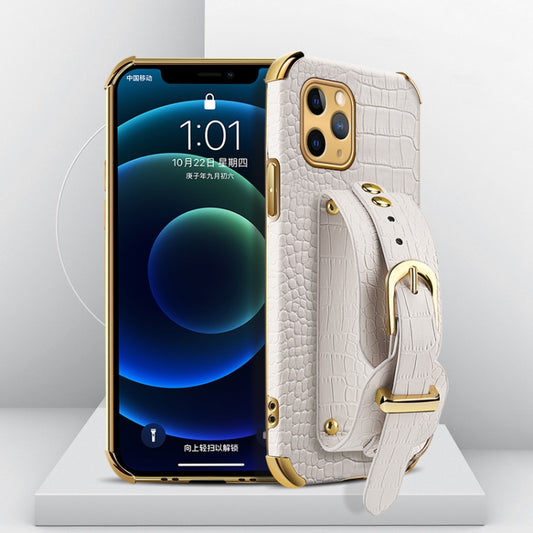 For iPhone 11 Pro Electroplated TPU Crocodile Pattern Leather Case with Wrist Strap (White) - iPhone 11 Pro Cases by buy2fix | Online Shopping UK | buy2fix