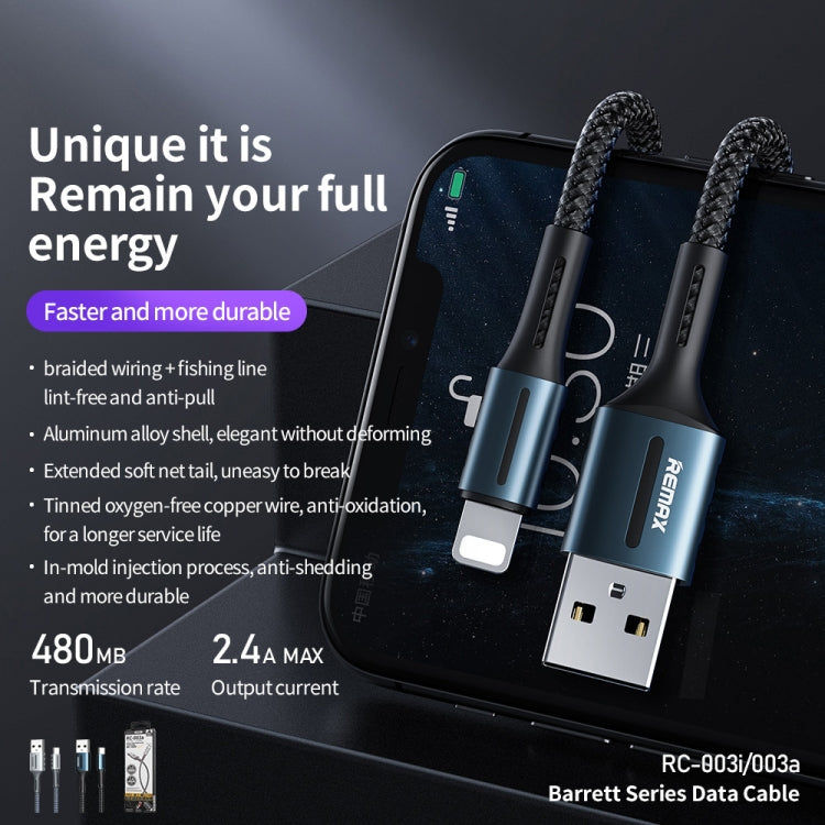 Remax RC-003a 2.4A Type-C / USB-C Barrett Series Charging Data Cable, Length: 1m(Silver) - USB-C & Type-C Cable by REMAX | Online Shopping UK | buy2fix