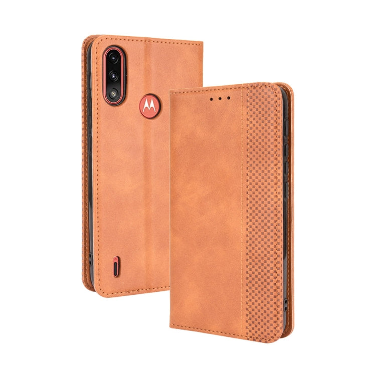 For Motorola Moto E7 Power Magnetic Buckle Retro Texture Horizontal Flip Leather Case with Holder & Card Slots & Photo Frame(Brown) - Motorola Cases by buy2fix | Online Shopping UK | buy2fix