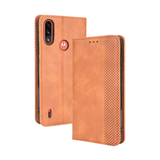 For Motorola Moto E7 Power Magnetic Buckle Retro Texture Horizontal Flip Leather Case with Holder & Card Slots & Photo Frame(Brown) - Motorola Cases by buy2fix | Online Shopping UK | buy2fix