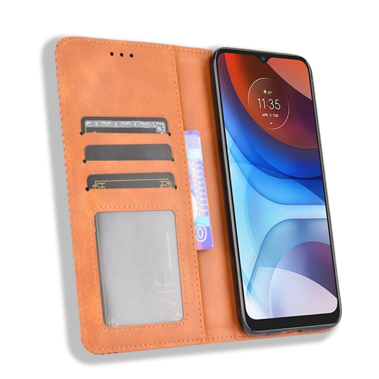 For Motorola Moto E7 Power Magnetic Buckle Retro Texture Horizontal Flip Leather Case with Holder & Card Slots & Photo Frame(Brown) - Motorola Cases by buy2fix | Online Shopping UK | buy2fix