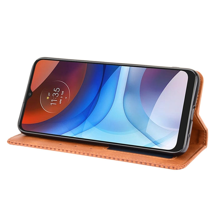 For Motorola Moto E7 Power Magnetic Buckle Retro Texture Horizontal Flip Leather Case with Holder & Card Slots & Photo Frame(Brown) - Motorola Cases by buy2fix | Online Shopping UK | buy2fix