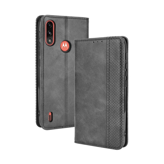 For Motorola Moto E7 Power Magnetic Buckle Retro Texture Horizontal Flip Leather Case with Holder & Card Slots & Photo Frame(Black) - Motorola Cases by buy2fix | Online Shopping UK | buy2fix
